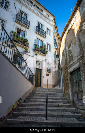 Steep cobbled stairs in Alfama, Lisbon, Portugal Stock Photo