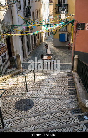 Steep cobbled stairs in Alfama, Lisbon, Portugal Stock Photo