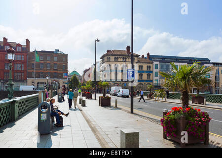 Grattan Bridge looking towards Wellington and Essex Quays, Dublin City, Republic of Ireland Stock Photo