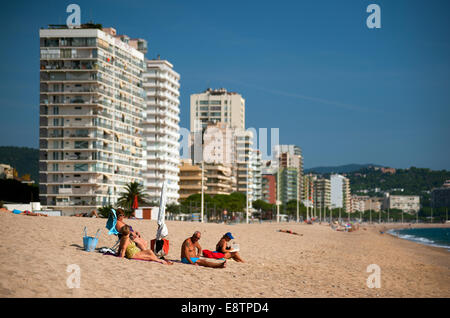 Spain Catalonia. Platja d'Aro on the Costa Brava coast. September 2014 Purpose built holiday resort from the on the Costa Brava Stock Photo