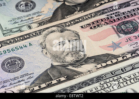 macro close up shot with fifty dollar bill Stock Photo