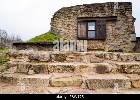 Old stone stairs leading to castle ruins Stock Photo