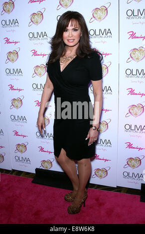 Pink Lady Carpet for the Grand Opening of Olivia Newton John 'Summer Nights' at Flamingo Las Vegas  Featuring: Marie Osmond Where: Las Vegas, Nevada, United States When: 12 Apr 2014 Stock Photo