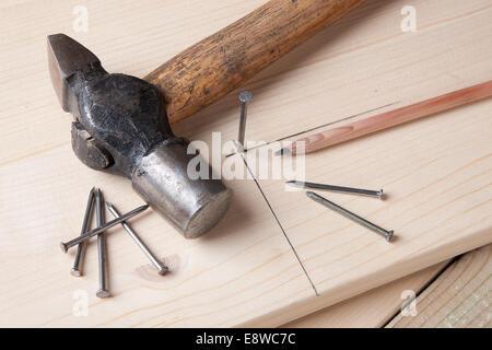 Still life of hammer nails Stock Photo
