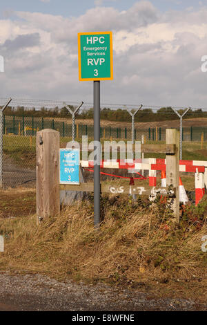 Hinkley Point C perimeter fence a sign for Emergency Services Rendezvous Point  RVP 3 Somerset UK Stock Photo