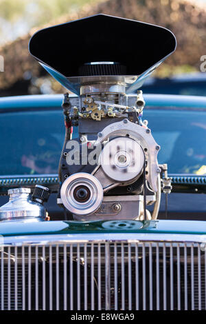 A close-up of a hot-rod engine at Bathurst, Australia Stock Photo