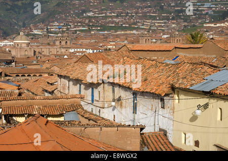 Old town of Cuzco where tile roofs dominate. Cuzco. Situated in the Peruvian Andes, Cuzco developed, under the Inca ruler Pachac Stock Photo