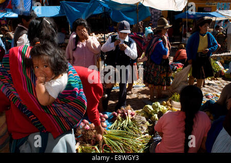 Pisac Sunday market day. Pisac. Sacred Valley. Pisac, or Pisaq in Quechua, is a small town about 35 km from Cuzco. Pisac is best Stock Photo