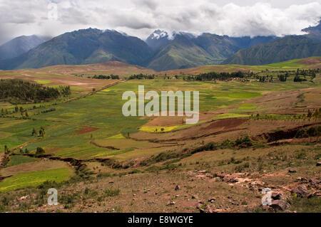 Landscape in the Sacred Valley near Cuzco. The Sacred Valley of the Incas or the Urubamba Valley is a valley in the Andes of Per Stock Photo