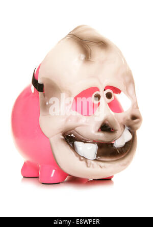 Piggy bank wearing a skeleton halloween mask cutout Stock Photo