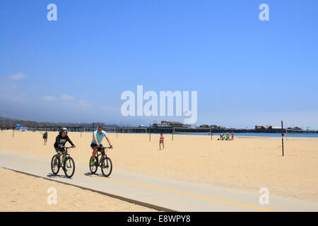 Cyclists at beach, Santa Barbara, California, USA Stock Photo