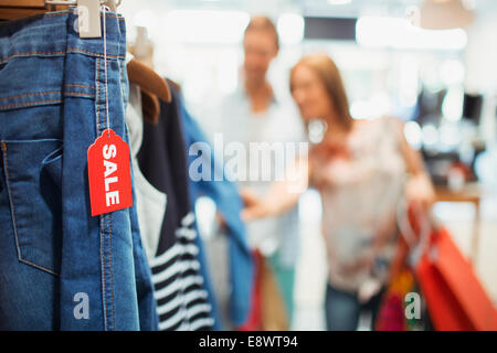 Close up of sale tag in clothing store Stock Photo