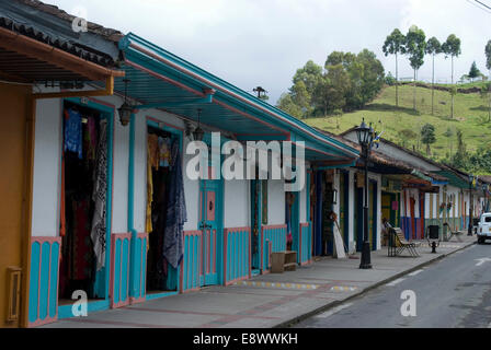 Painted facades in the town of Salento, in the coffee growing region, Colombia Stock Photo