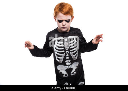 Portrait of little boy wearing halloween costume on white background Stock Photo