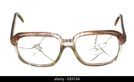 Old broken glasses isolated on white background. Stock Photo