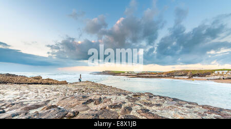 sunset over bude breakwater Stock Photo