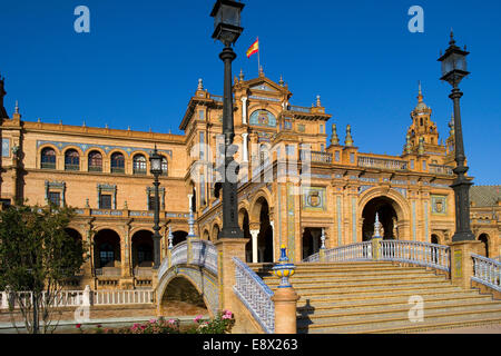 The Plaza de España - Spain Square - in Seville, Andalucia, Spain was designed by Aníbal González Stock Photo