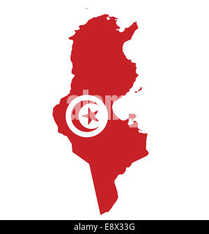 Flag of Republic of Tunisia overlaid on outline map Stock Photo