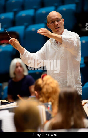 Peter Ash conductor conducting rehearsing the London Schools Symphony Orchestra Aberystwyth MusicFest 2014 UK Stock Photo