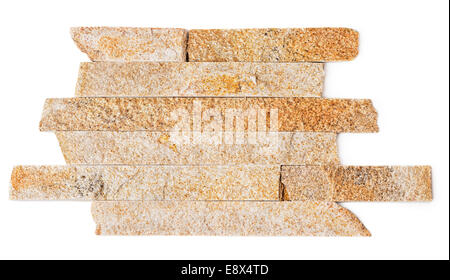 Fragment of wall made of slate stone isolated on white background Stock Photo