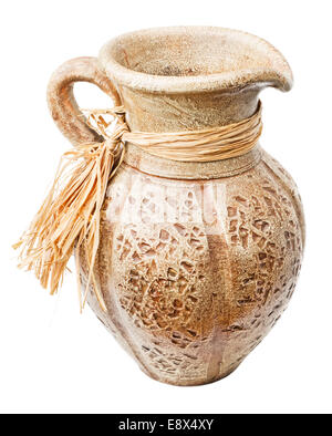 Old clay jug isolated on white background. File contains a clipping path. Stock Photo