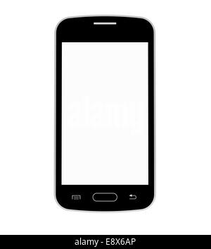 Black mobile phone with blank screen, smartphone, 3D render, isolated on white Stock Photo