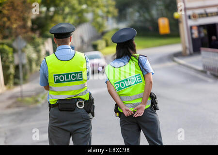 Two cops of the Czech traffic police , Police patrol Stock Photo