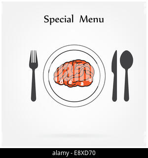 Creative brain Idea concept with spoon,fork and knife sign on background , business concept. Stock Photo