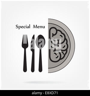 Creative brain Idea concept with spoon,fork and knife sign on background , business concept. Stock Photo