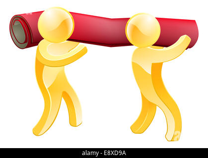 Carpet men illustration of two gold 3d figures holding a rolled up carpet Stock Photo