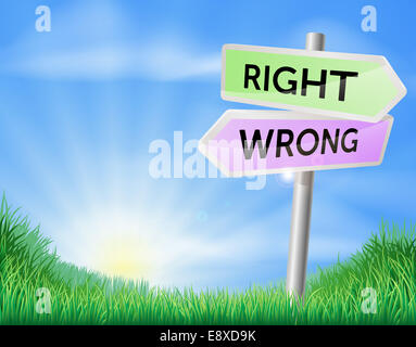 Right way wrong way sign concept with a choice to make Stock Photo