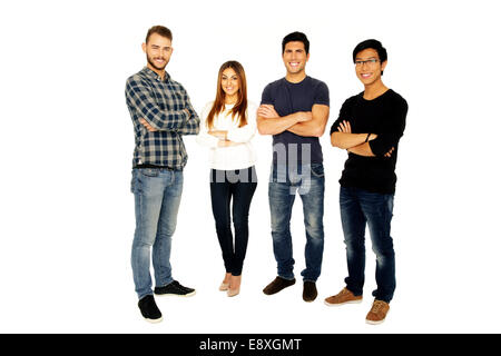 Full length portrait of a smiling friends in casual cloth over white background Stock Photo