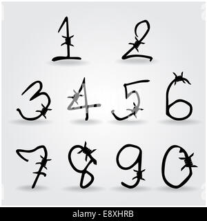 number alphabet barbwire font style. Stock Photo