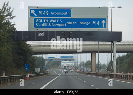 Motorway toll signs on the M4 for the Second Severn Bridge crossing in ...