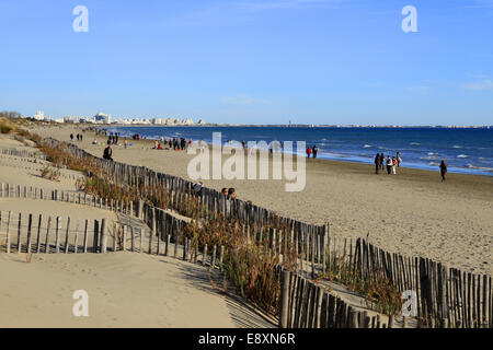 Winter on the beach at Grand Travers walk Carnon, Mauguio, Languedoc Roussillon, France Stock Photo