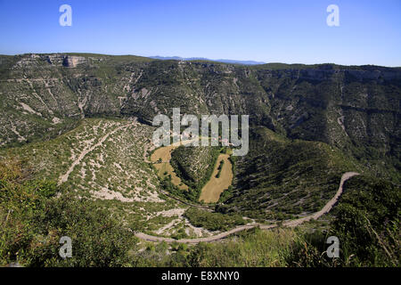 Navacelles Circus, classified great natural site in Languedoc Roussillon, France Stock Photo