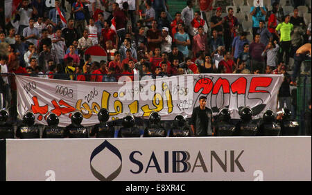 Cairo, Egypt. 15th Oct, 2014. Egyptian fans wave their national flag as they cheer during their Africa Cup of Nations 2015 qualifying football match against Botswana at Cairo stadium in the Egyptian capital on October 15, 2014 Credit:  Amr Sayed/APA Images/ZUMA Wire/Alamy Live News Stock Photo