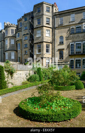 view of the courtyard side of Georgian classic residential buildings of crescent in city center Stock Photo