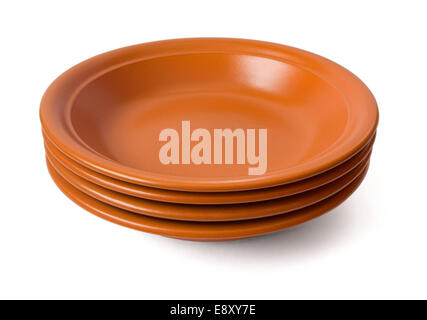 stack of brown plates isolated on a white background Stock Photo - Alamy