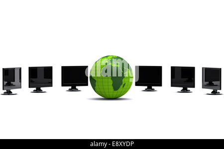 green globe and lcd monitors Stock Photo