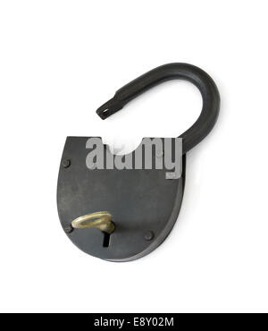 Open padlock and key Stock Photo