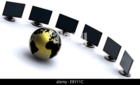 golden globe with lcd monitors Stock Photo