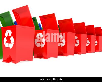 recycle bins in yellow,green,blue and red Stock Photo