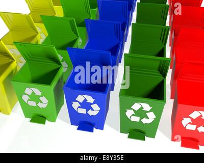 recycle bins in yellow,green,blue and red Stock Photo