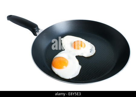 Fried eggs on griddle Stock Photo