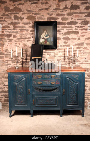 shabby chic art nouveau sideboard blue Stock Photo