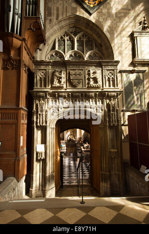 UK, England, Warwickshire, Warwick, St Mary’s Collegiate Church interior, Beauchamp Chapel entrance Stock Photo