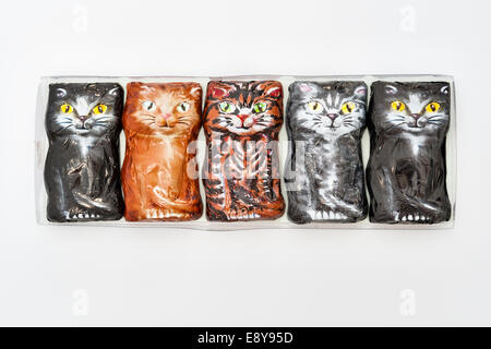 Foil wrapped chocolates in the shape of cats, from Russia Stock Photo