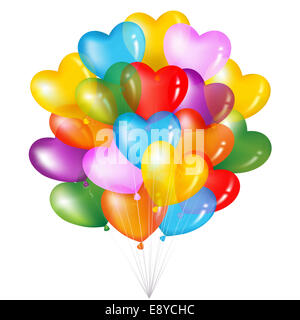 Colorful heart shape balloons bunch on a grey wall background. 3D ...