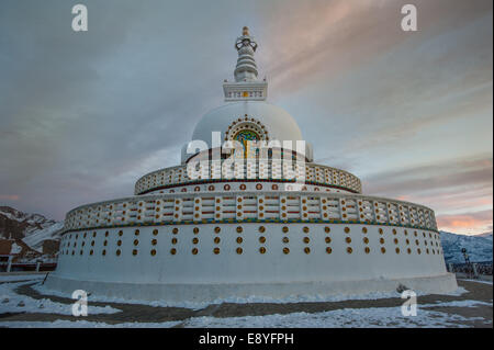 Golden Evening,  Winter Sunset at Shanti Stupa, Leh Stock Photo